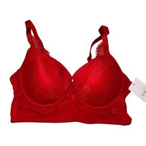 Auden Women's Longline Lace Bra‎ 36C Red Demi Coverage